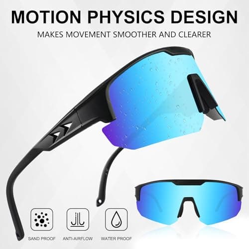 OULAIQI Polarized Sports Baseball Sunglasses, TR90 Lightweight Material, UV400 Unisex Cycling Glasses For Youth and Adults (BlackBlue) - Thumbnail 2