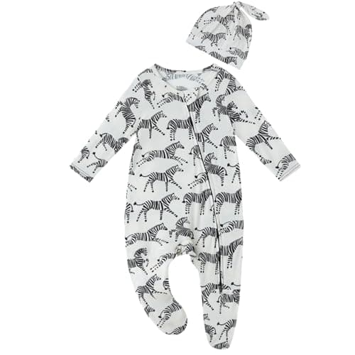 NewSeed Baby One-Piece Footies Long Sleeve Rompers 2-Way Zipper, Baby Bodysuit Bamboo Clothes for Boys Girls (Zebra, 6-9M) - Image 1