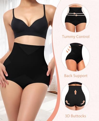 Ganado Tummy Control Shapewear Panties for Women High Waisted Shaping Underwear Body Shaper Slimming Panty Girdle (#2 Black+black, Small) - Thumbnail 3