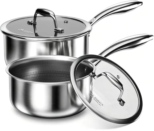COOKER KING Sauce Pan Set, 1.5 QT & 2 QT Saucepan with Lid, Hybrid Ceramic Nonstick Saucepan, non stick Sauce pot, Stainless steel Cookware, Induction Compatible (PFAS/PFOA/PTFE Free) - Image 1