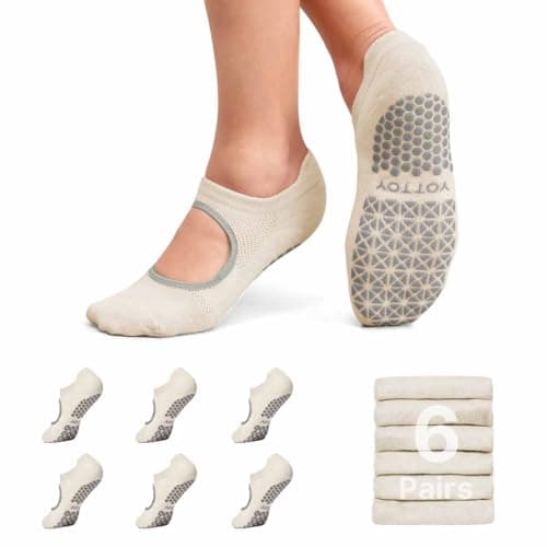 YOTTOY Pilates Socks for Women(6 Pairs)–Breathable, Grip-Enhanced Non-Slip Yoga Socks, Durable & Perfect for Home Workouts (US, Alpha, One Size, Regular, Regular, White) - Image 1