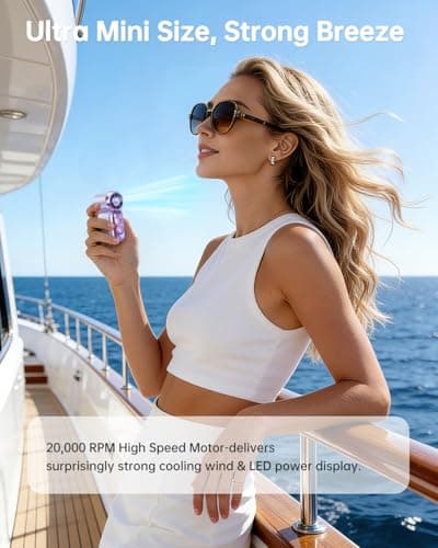 PADONISE Mini Handheld Fan, 20000 RPM Portable Personal Fan with LED Display & Adjustable Air Duct, 6 Speed USB Rechargeable Small Fan for Travel, Makeup, Eyelash, Beach, Women Girls - Thumbnail 6