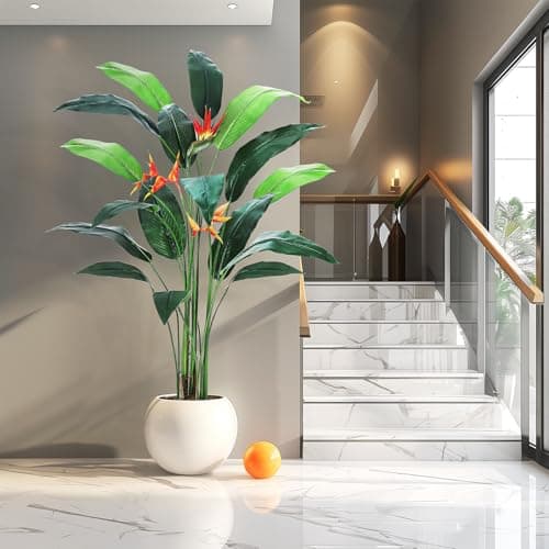 Artificial Bird of Paradise Plant 7 ft(84 in) Fake Palm Tree for Indoor Outdoor Modern Decor Faux Tree for Home Office Perfect Housewarming Gift with 17 Trunks Faux Leaves & 3 Flowers 2 Pack - Thumbnail 6