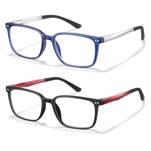 EYEREZI Reading Glasses for Men Square Lightweight TR90 Frame mens Accessories Computer Anti Blue Light Blocking Readers with Spring Hinge,1.5x Blue+Red,2 Pack - Image 1