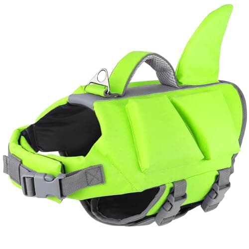 Dogcheer Dog Shark Life Jacket with Extra Foam, High Buoyancy Dog Life Vest with Rescue Handle for Swimming Boating, Reflective Adjustable Puppy Swim Vest for Small Medium Large Dogs, Green - L - Image 1