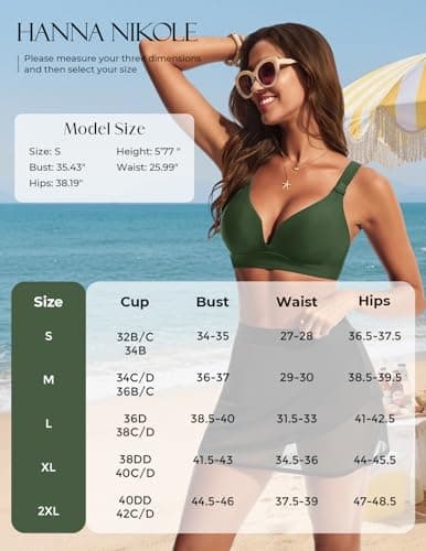 Hanna Nikole Women's Plus Size High Waisted Swimsuit Vintage Bikini Sets Mesh Layered Skirts with Brief Sporty XL Green Black - Thumbnail 6