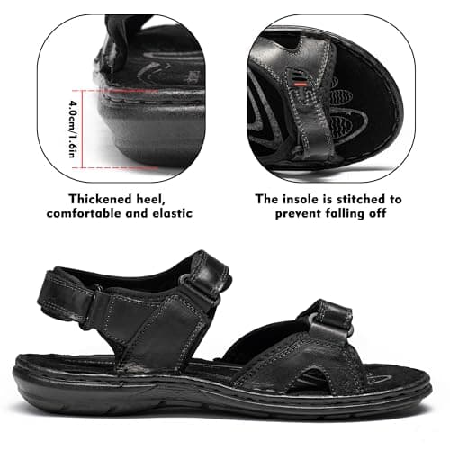 ArcBrothers Men's Premium Leather Sandals - Classic Roman Style Open Toe Sandals - Cushioned Heel, Non-Slip & Sturdy Support - Thumbnail 4