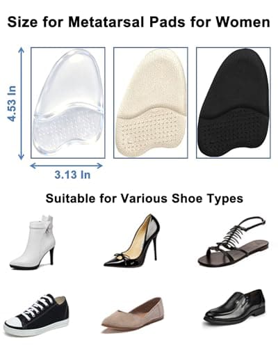 DAZZORA 4 Pairs Metatarsal Pads for Women - 0.22" Extra Thick Ball of Foot Cushions for Instant Pain Relief & Shoes Too Big, Soft Gel High Heel Inserts, Reusable & Non-Slip Forefoot Pads, Black - Thumbnail 6