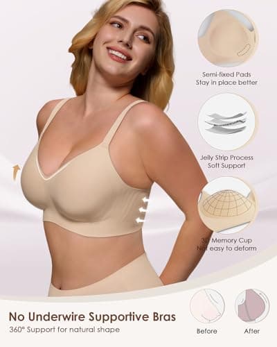 As Fairy Comfort Wireless Lift Bra for Women - Smooth Full Coverage Push Up Bras for Everyday Wear Nude 36A - Thumbnail 2