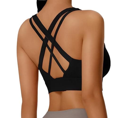BaseTry High Impact Sports Bra for Women - Padded Seamless Support Bra with Crossed Back Design for Yoga Gym Workout Fitness Running - Cool Black, 3X-Large - Image 1