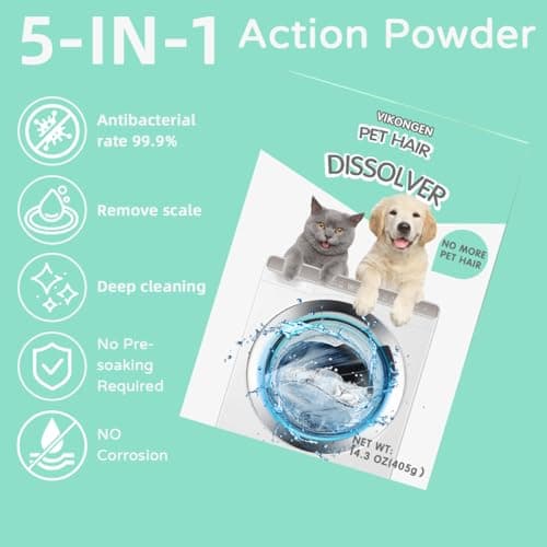 Upgarded Pet Hair Dissolver Pro Washing Machine Cleaner Powder, Deep Cleaning Pet Bedding, Deep Cleaning Washing Machine, 3 Sachets, 405g, Dog Cat Hair | Stain | Odors Remover for Laundry, No More Fur - Thumbnail 2