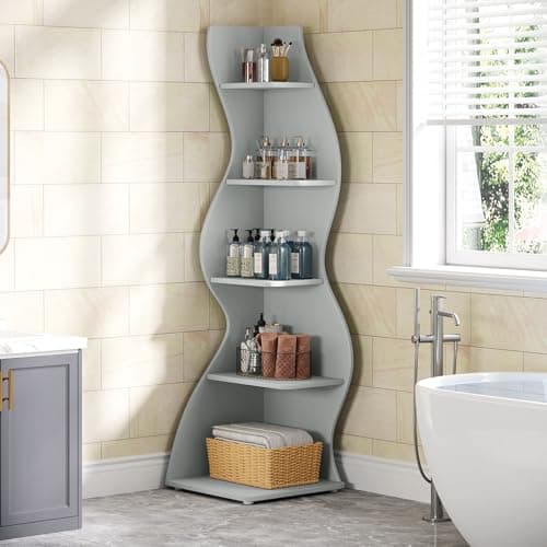 Tribesigns Wavy Corner Shelf, Modern 5-Tier Bookshelf Bookcase with Curvy Shape, Unique Plant Stand Display Rack for Living Room Small Space (Blue) - Thumbnail 4