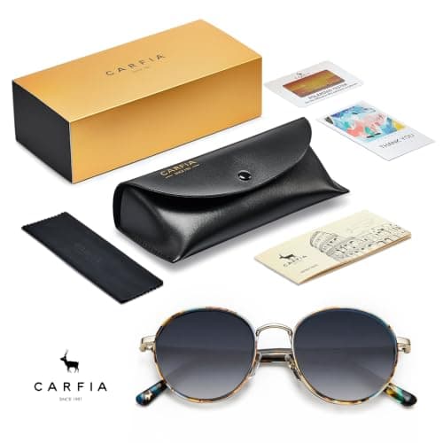 CARFIA Retro Round Polarized Sunglasses for Women UV Protection Acetate Arms Metal Frame Driving Glasses - Thumbnail 6