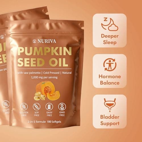 NURIVA Pumpkin Seed Oil with Saw Palmetto – Cold Pressed, Pure Virgin Oil, Rich in Essential Fatty Acids & Phytosterols – Supports Hair, Urinary & Prostate Health – Non-GMO, 100% Natural(1pc) - Thumbnail 2