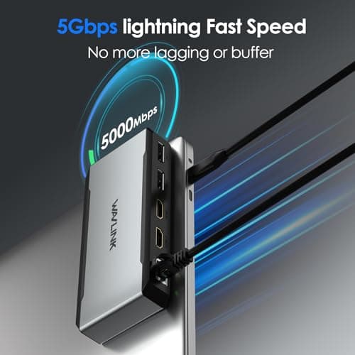 USB C Docking Station Dual HDMI, WAVLINK 4 Monitor Docking Station with Dual DP, Dual HDMI, 100W PD in, 5G Ethernet Port for Dell/HP/Lenovo etc, Windows Systerm Computer Only - Host USB3.2 Required - Thumbnail 6