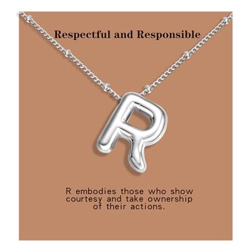 BOLAGTIER Bubble Letter Necklace Gold Plated Balloon Initial Chunky Bubble Alphabet Pendant Necklace Trendy Jewelry Gift for Women (R, Silver) - Image 1