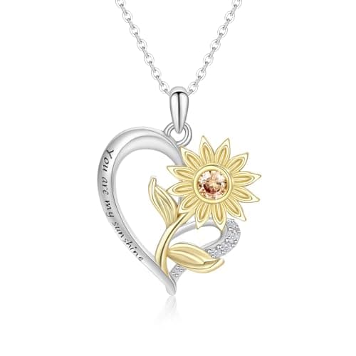 Sunflower Heart Necklaces for Women You Are My Sunshine Necklace for Women Her Anniversary Jewelry Gift 5A Cubic Zirconia Rose Flower Pendant Necklace Gift for Girlfriend Wife Mother Daughter Jewelry for Christmas Birthday (Sunflower-01) - Image 1