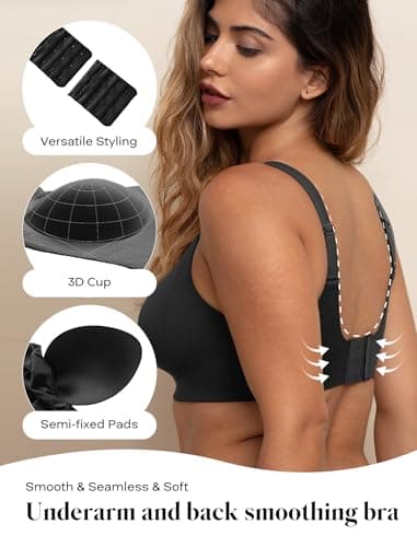 COMFELIE Wire-Free Minimizer Bra with Adjustable Straps Supportive Wireless Bra to Lift and Separate Bust Black 3XL - Thumbnail 5
