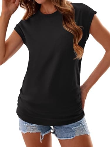 GKBK Womens Summer Tops Ruched Cap Short Sleeve Tshirts Business Fashion Trendy Clothes Outfits Coral M - Thumbnail 5