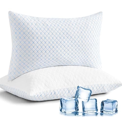 mislili Cooling Pillows Queen Size Set of 2, Adjustable Firm Shredded Memory Foam Queen Pillow, Queen Size Pillows for Stomach Back Side Sleepers, Washable Cover, with Extra Fill - Image 1