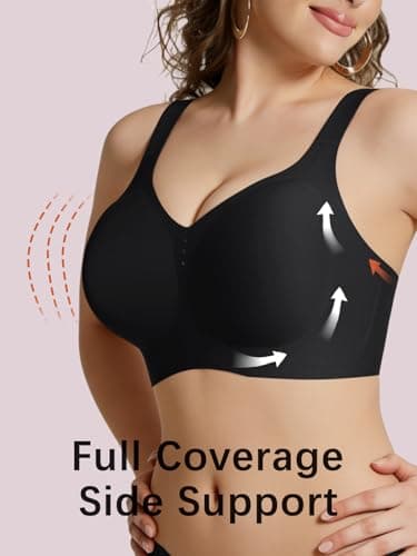 COCOMARTS Jelly Bras for Women No Underwire Full Coverage Push Up Seamless Bralettes Comfortable Supportive Tshirt Bra Black 3X-Large - Thumbnail 5