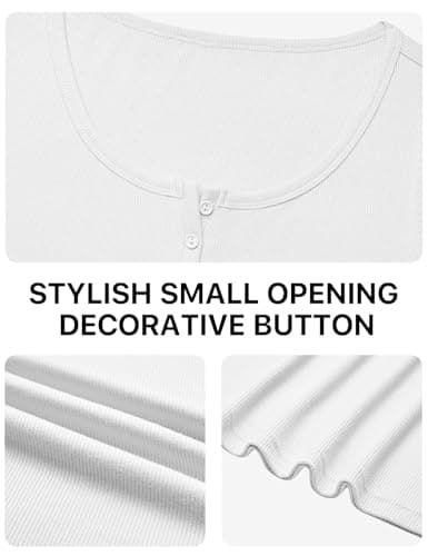 Short Sleeve Tops for Women Henley T Shirts Stretchy Ribbed Summer Tops Ribbed Knit Fitted Basic Slim Fitted Casual Top T-Shirt 2026 White M - Thumbnail 6