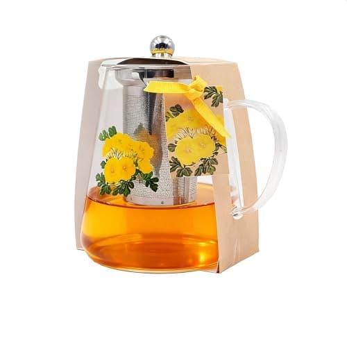 Flower Tea Pot Set Glass Teapot Stovetop Gift, 32OZ High Temperature Resistant Borosilicate Clear Tea Kettle with Infuser as Tea Lover Gifts Uesd for Home&Office Decor - Image 1