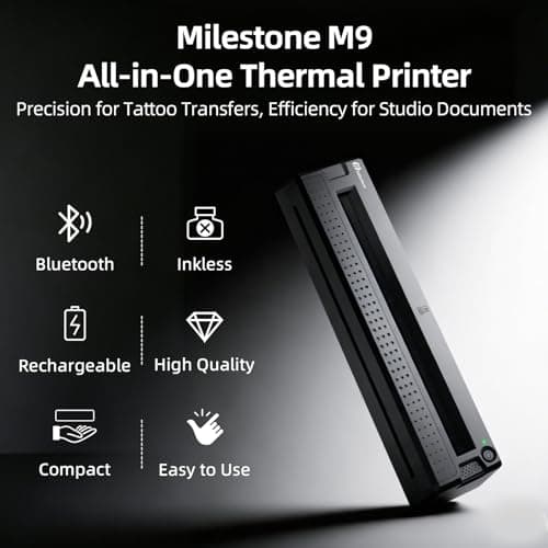 Milestone M9 Tattoo Stencil Printer, Wireless Bluetooth Thermal Portable Stencil Machine for Tattooing, Upgraded 2 in 1 Professional Tattoo Stencils & Document Printer Compatible with iOS/Android/PC - Thumbnail 2