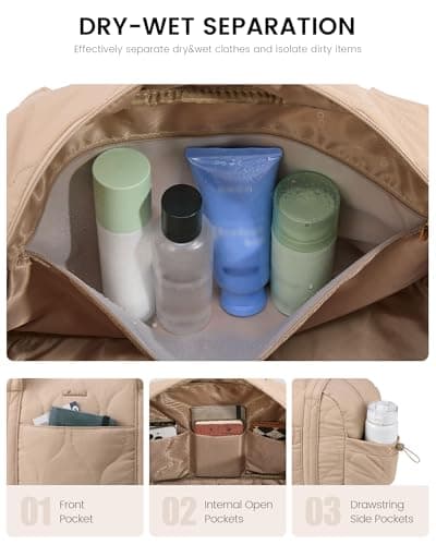 LOVEVOOK Duffle Bag for Travel, Puffer Weekender Gym Bags for Women with Wet Pocket, Lightweight Carry On Bag Overnight Bag with Toiletry Bag, Hospital Bags for Labor - Thumbnail 5