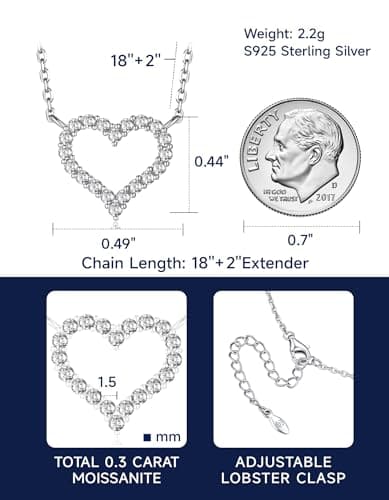 MomentWish Heart Necklace, Gifts for Birthday, 0.3CT Moissanite Love Necklace for Women, D Color VVS1 Moissanite 14K Gold Plated 925 Sterling Silver Necklace Anniversary Christmas Gift for Her - Thumbnail 6