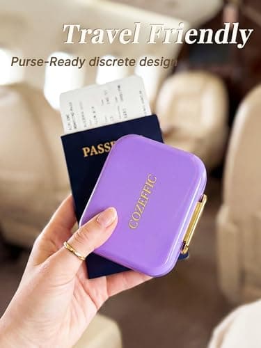 Small Pill Case Travel Pill Box with 7 Compartments for Purse - Compact Pill Organizer for Medicine Vitamin - Portable Container for Fish Oil & Supplements - Lavender - Thumbnail 5