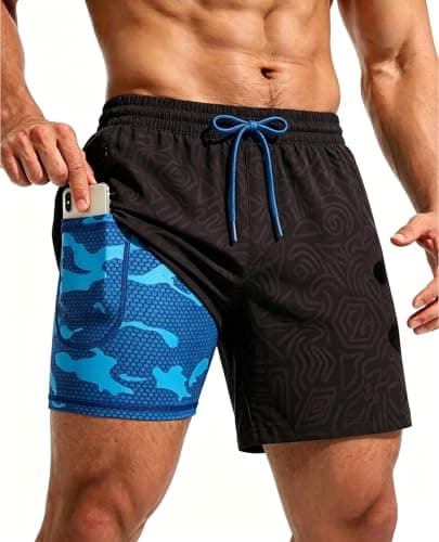 CoozySphere Mens 2 in 1 Running Shorts with Pockets Quick Dry 5 Inch Workout Gym Shorts with Compression Liner M - Image 1