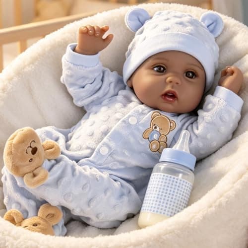 Milidool Black Reborn Baby Dolls Boy 18 Inch Lifelike Black Silicone Baby Dolls that Look Real African American Newborn Boy Dolls Realistic Baby Doll with Bear Clothes Gift Set for Ages 3+ - Thumbnail 3