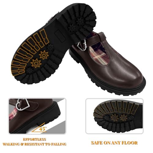 Popusister Toddler Girl School Shoes Brown Mary Janes with Thick Padded Insole and Bow,Toddler Little Kid Round Toe Dress Shoes for School Uniform Wedding Party Church,Comfortable Soft Walking Flats - Thumbnail 4