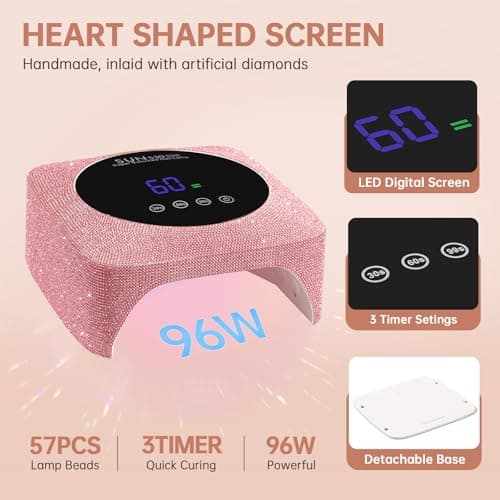 CHRISTINE SHELLY UV Nail Lamp 96W Rechargeable Gel Curing Lamp, Cordless Nail Dryer Gel Polish Light with Large LCD Display, with 3 Timer Setting Auto Sensor for Salon and Home (Pink Diamond) - Thumbnail 4