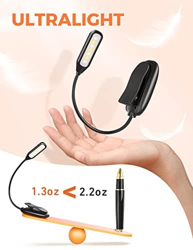 Monotremp Book Lights for Reading at Night in Bed, 80 Hours Runtime Rechargeable Reading Lights for Books in Bed, 3 Brightness Levels × 3 Color Temperatures, 1.3 oz Lightweight - Thumbnail 4