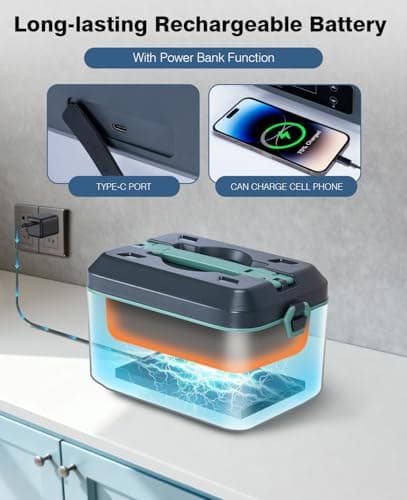 AIZOCO Cordless Electric Lunch Box for Adults, Heated Lunch Box Battery Powered with 5 Side Heating, Portable Food Warmer with 5.5 Cups Removable Container, Self-Heating Food Warmer for Work,GreyGreen - Thumbnail 6