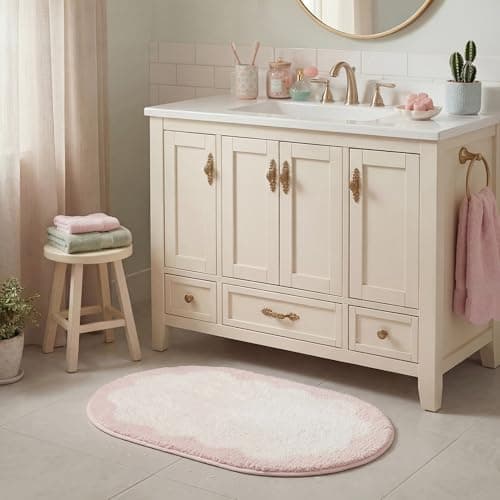GRANNY SAYS Pink Oval Bathroom Rugs,16" x 24",Non-Slip Bath Mats for Bathroom, Plush Shag Absorbent Microfiber Ultra Soft Bath Mat, Cute Washable Rug for Tub, Shower, Bedroom - Thumbnail 5