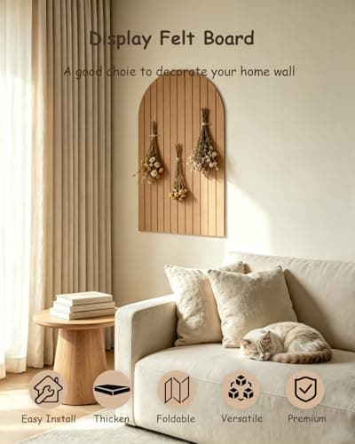Foldable Bulletin Board 24x16 inches, 0.35" Thick Felt Wall Tiles, Large Cork Board with Adhesive Sticker, Round Edges Wall Panels for Office Bedroom Living Room, Decorative Board (red Coffee) - Thumbnail 4