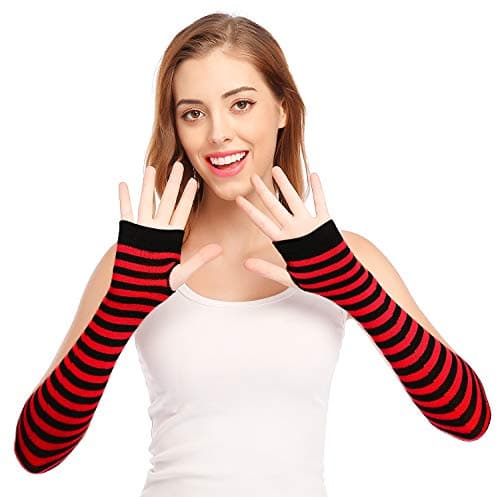 Bienvenu Punk Gothic Rock Long Arm Warmer Fingerless Gloves,Red - Thumbnail 2