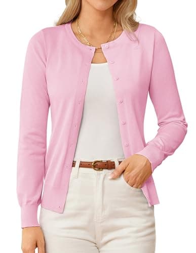 GRACE KARIN Pink Cardigan Sweaters for Women Lightweight Cardigans for Women Trendy Spring Outfits Summer Clothes XL - Image 1