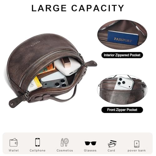 Shrrie Crossbody Bag for Women, Vegan Leather Purse for Women Shoulder Bag, Portable Handbag Chest Bag with Wide Strap, Coffee - Thumbnail 4