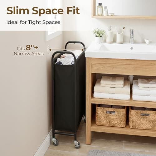 GRANNY SAYS 80L Slim Laundry Hamper with Wheels, Fabric Rolling Laundry Basket, Narrow Clothes Organizer, Tall Hamper for Closet, Laundry Room, Bathroom, Black - Thumbnail 3