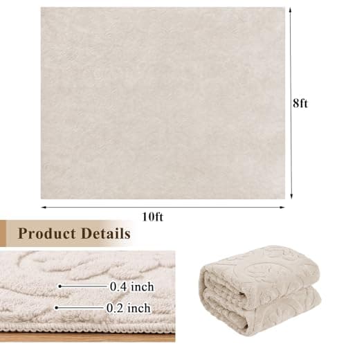 U'Artlines 8x10ft Washable Area Rug for Living Room, Neutral Beige Modern High-Low Pile Rug for Bedroom, Non Slip Soft Cozy Fluffy Large Floor Carpet for Dining Area, Kids Nursery Room - Thumbnail 2
