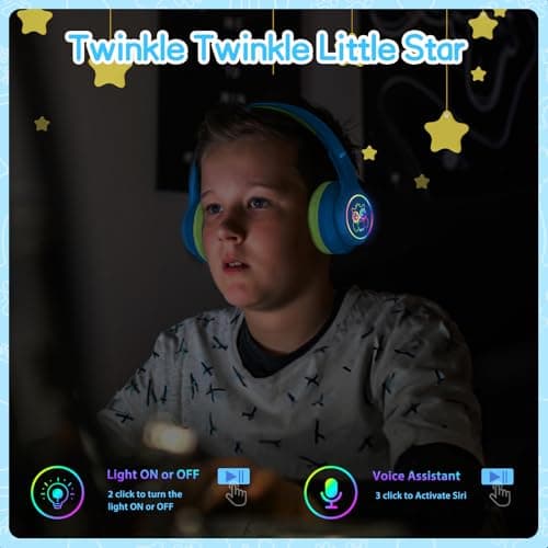 LOBKIN Active Noise Cancelling Headphones for Kids with Case - RGB LED Light Up Foldable Adjustable Over Ear Headphone Support Wireless or 3.5mm Wired Mode for Toddler & Girls & Boys Teens - Thumbnail 4