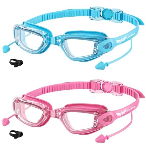 AzureWings Swim Goggles - 2 Pack Swimming Goggles No Leak Anti-Fog & UV for Adult Men Women, Wide Visio HD Mirror PC Lens (Light blue-Pink) - Image 1