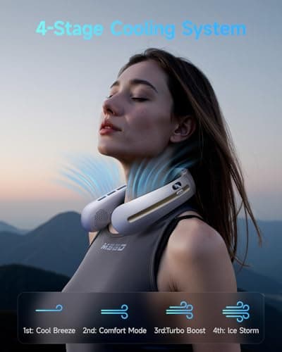 Bearwind Neck Fan, 3 Turbo Portable Fans with Neck Support, 4 Speed & LED Display, 5200mAh Rechargeable Personal Fan, Hand-Free Wearable Bladeless Cooler, Gift for Travel Birthday, Men, Women - Thumbnail 3