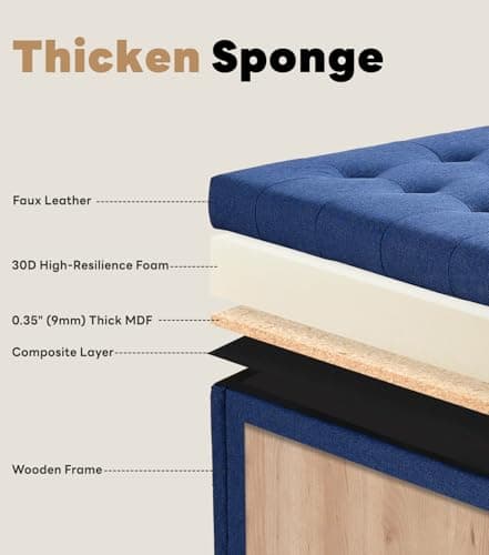 Tbfit Large Square Tufted Upholstered Ottoman and Coffee Table with Storage, Oversized Footrest Bench for Living Room Bedroom, Blue - Thumbnail 6