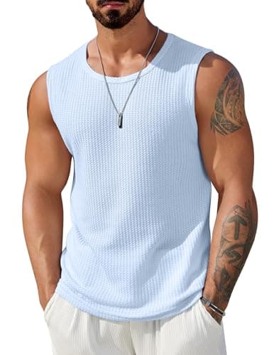 COOFANDY Mens Casual Tank Tops 2 Pack Waffle Knit Sleeveless Shirt Breathable Tank Shirts Summer Light Blue - Image 1