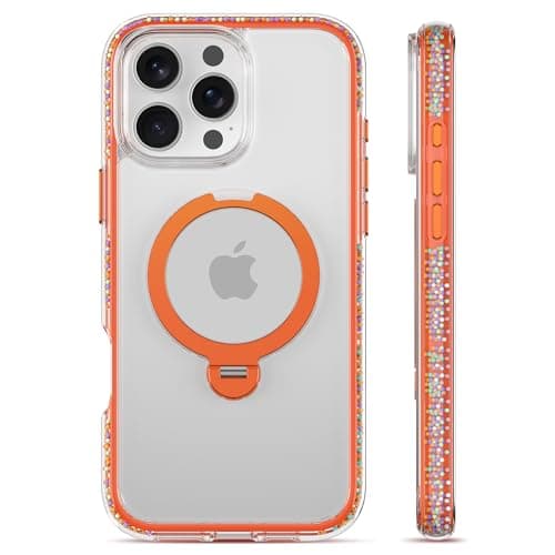 RAPTIC 360°Spin Magnetic Stand for iPhone 16 Pro Max Case, Compatible with Magsafe, [360° Air-Filled AirJoy Beads] Military-Grade Shockproof Protective Case with Kickstand, 6.9-inch Orang - Image 1